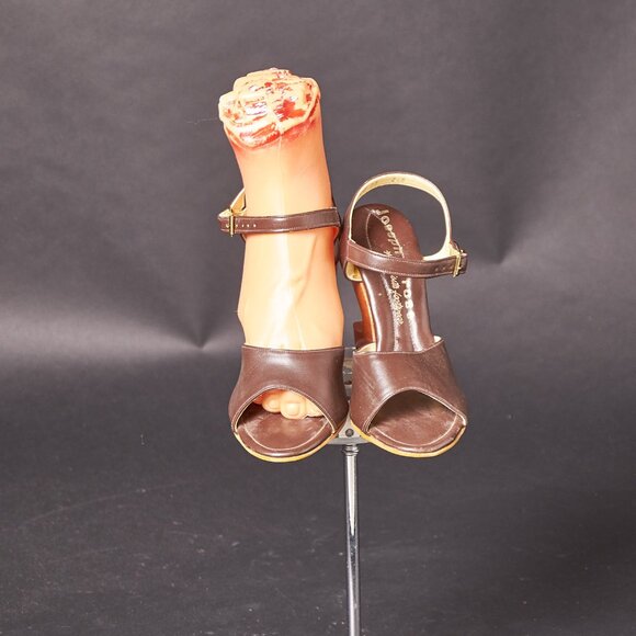 1950s Brown Wood Boomerang Wedge Heels Retro Pin Up - Picture 3 of 6
